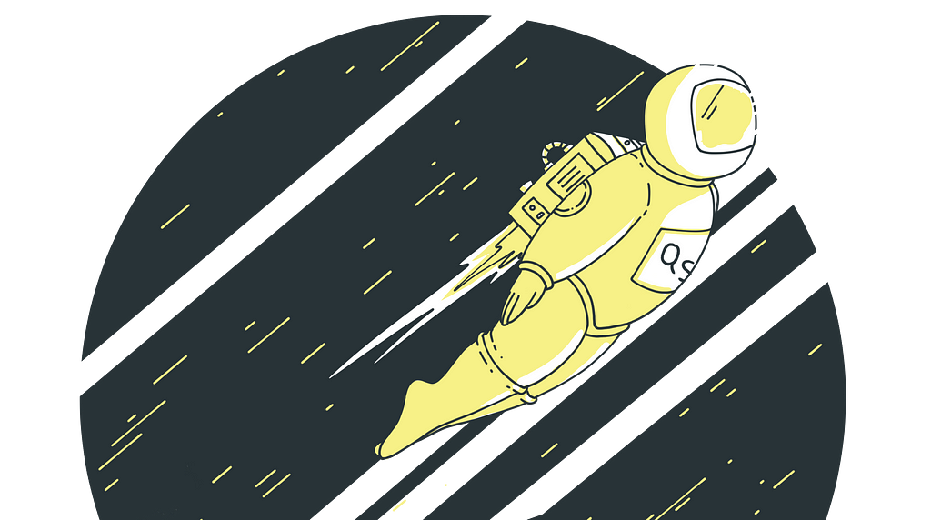 Illustration of an astronaut flying in space with a jet pack.