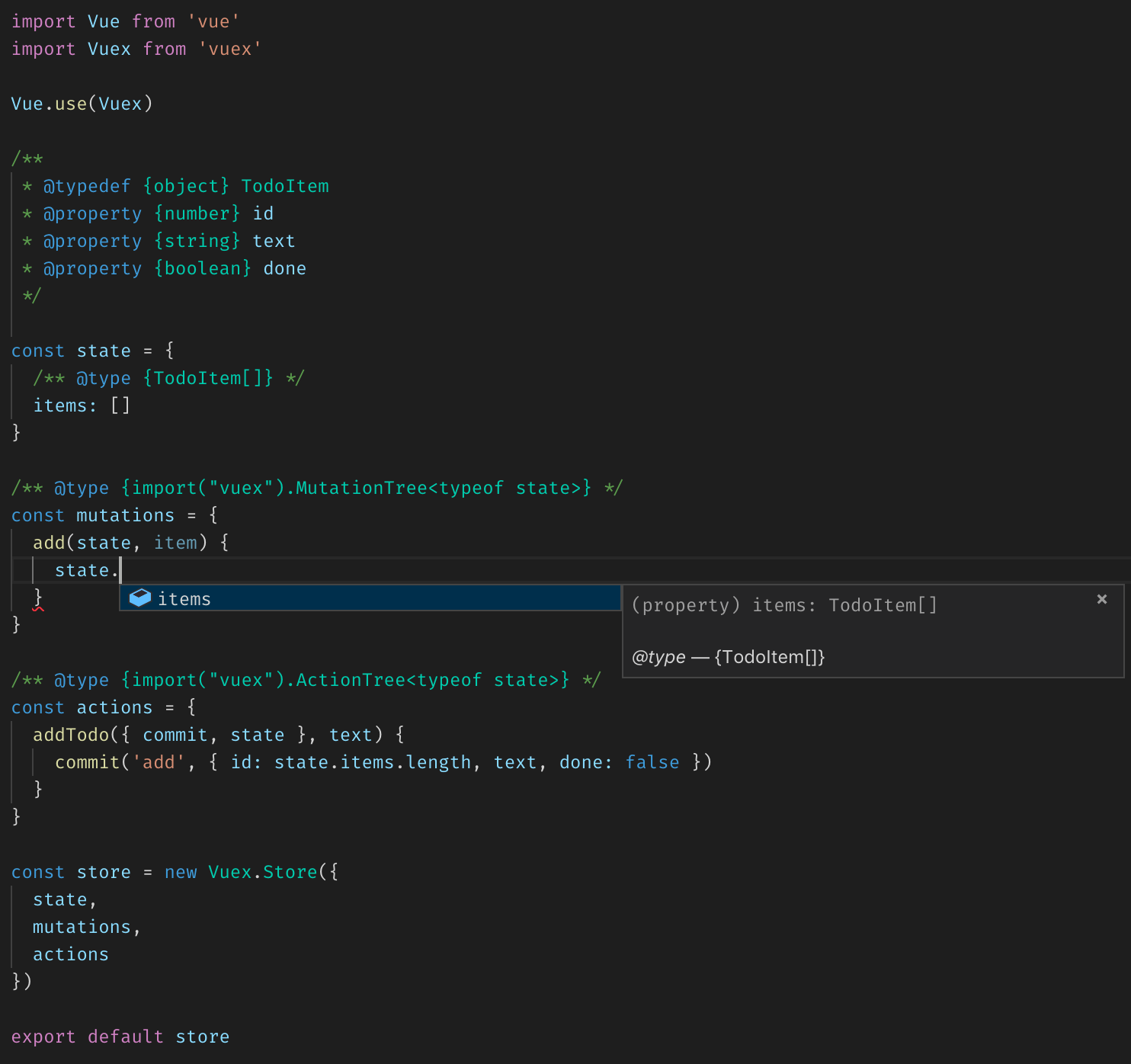 Vuex store implementation written in JavaScript