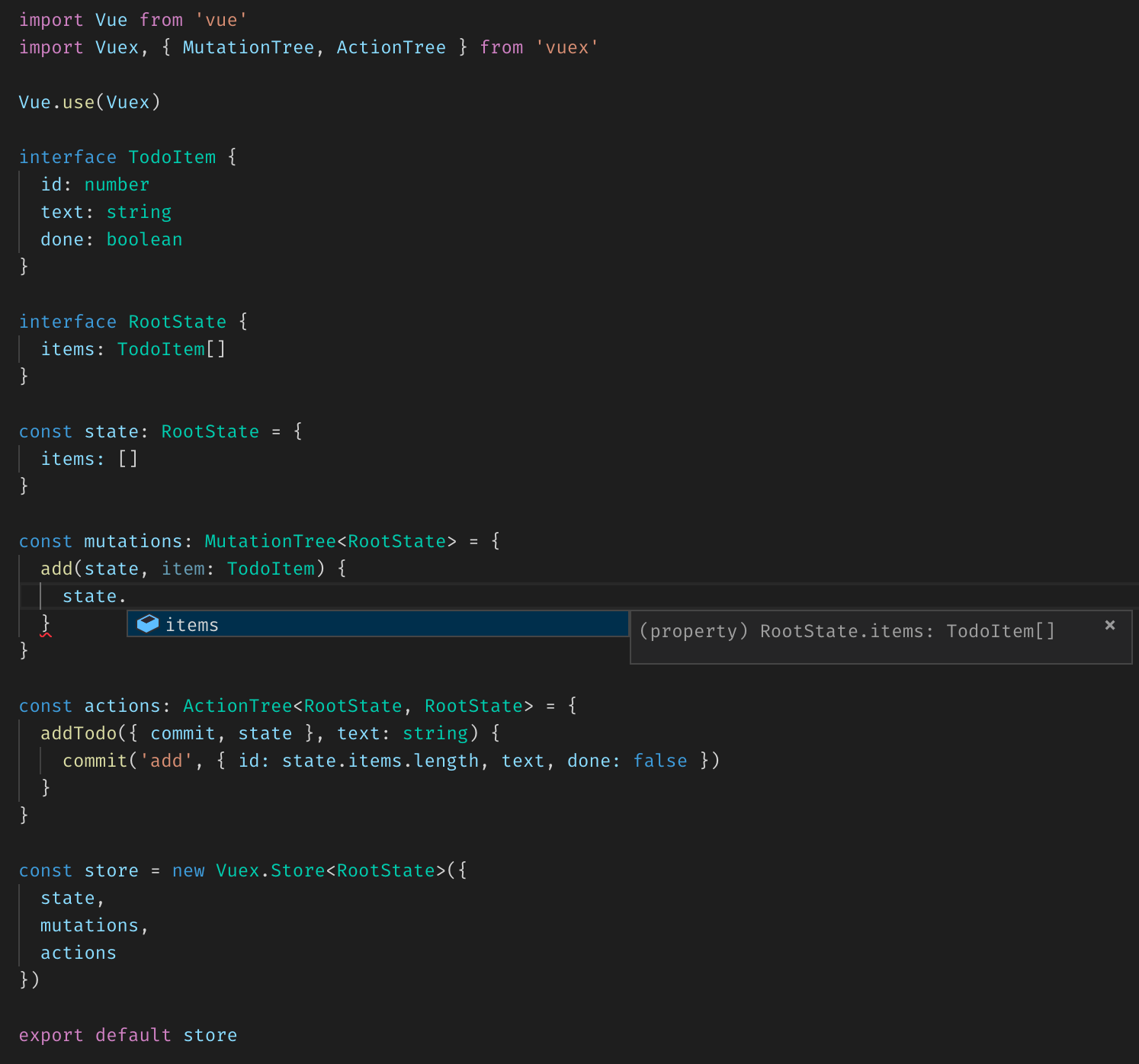 Vuex store implementation written in TypeScript