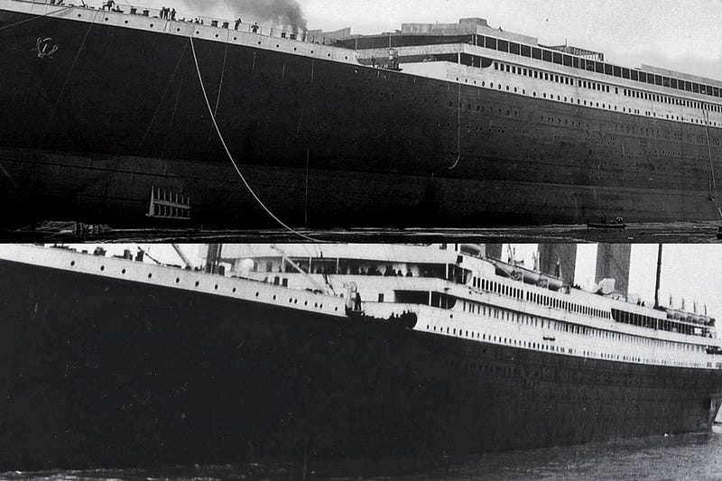 During construction — top, Titanic had 14 portholes. By its maiden voyage — bottom, it had 16