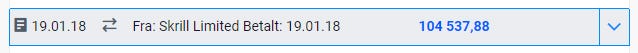 Bank statement from the first Skrill payout.