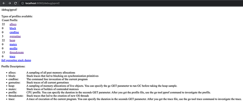 pprof web interface