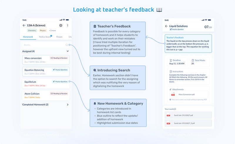 Student viewing feedback from teacher