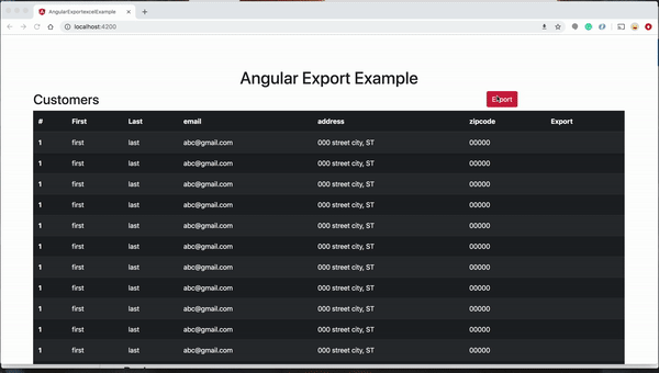 Export List To Excel Angular