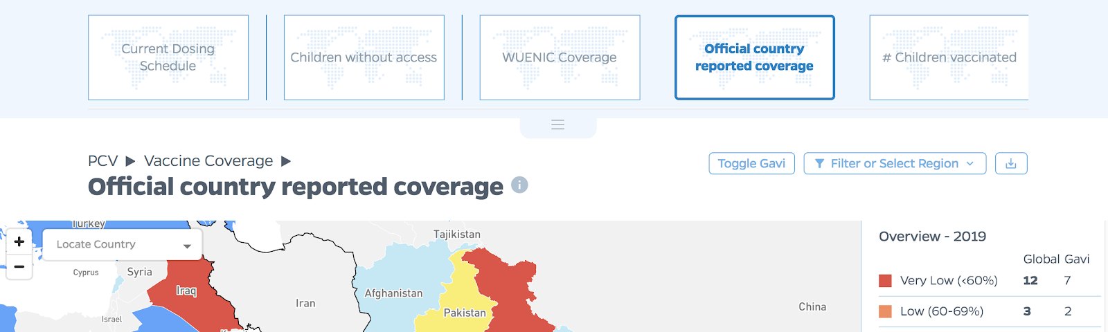 The VIEW-hub platform that visualizes vaccine data, showing a map zoomed in to India