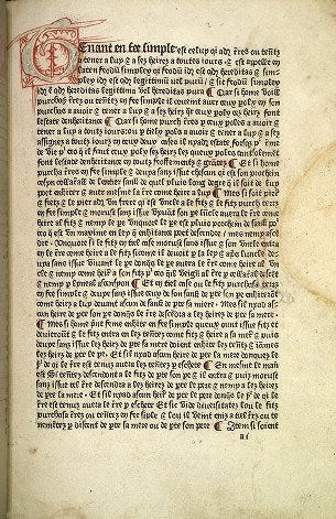 Page of text beginning with an illuminated initial ‘T’