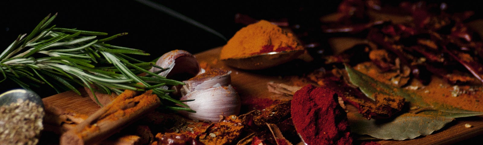 Photo of spices on a cutting board.