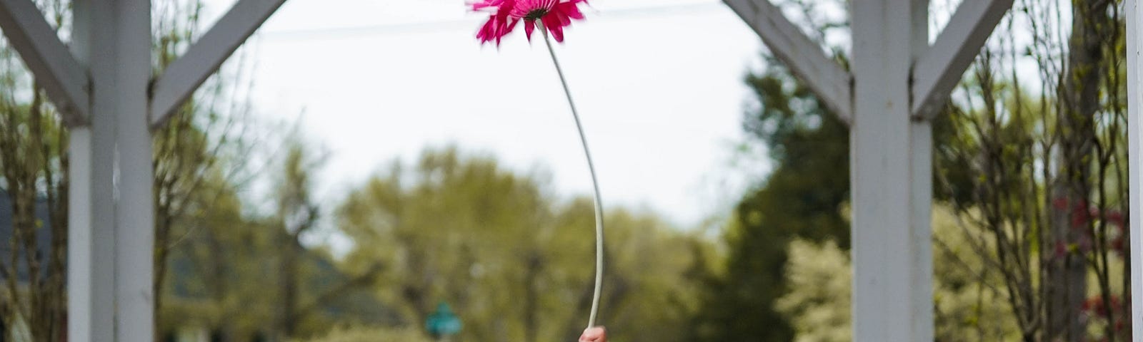 little girl holding flower