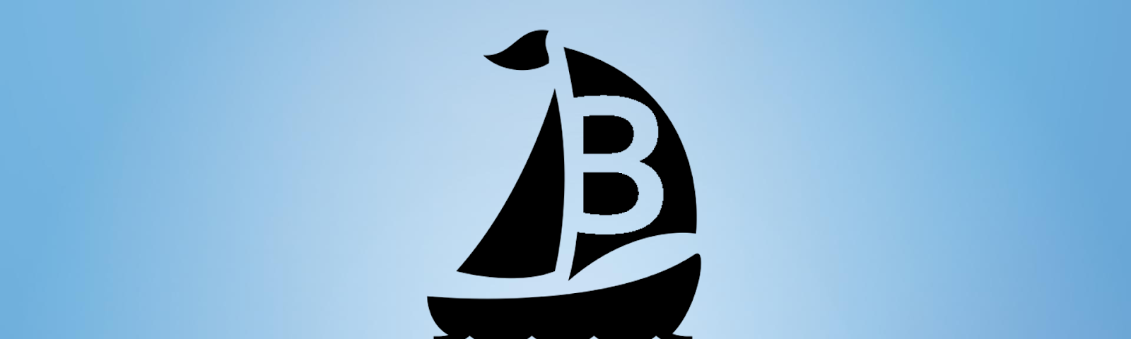 Breeze logo of a cartoon sailboat with a “B” on the sail on a soft blue gradient