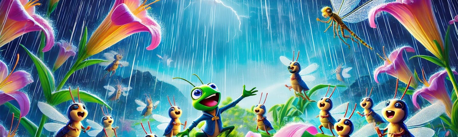 Singing Crickets in a Field during a Storm