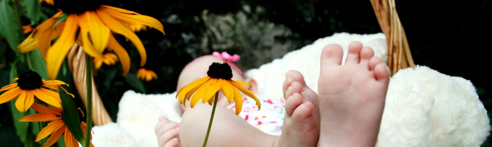 A baby sleeping on a comfortable blanket in a wicker basket