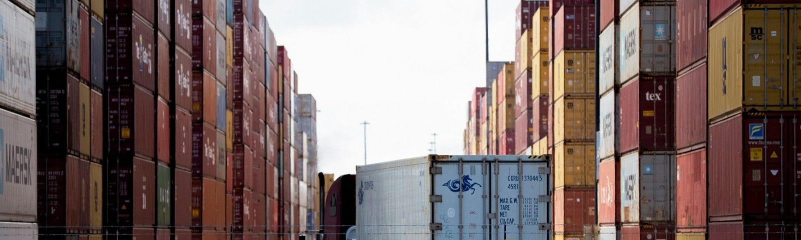 An eighteen-wheeler entering one of the main shipping container corridors at the Port of Houston in Houston, Texas, October 12th, 2021. Photo by Reginald Mathalone/NurPhoto/Reuters