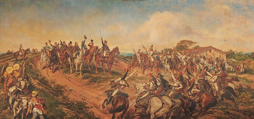 Independence or Death, an 1888 painting by Pedro Américo, oil on canvas, representing declaration of Brazil’s independence by Pedro I. Brazil and Portugal engaged in a fight.