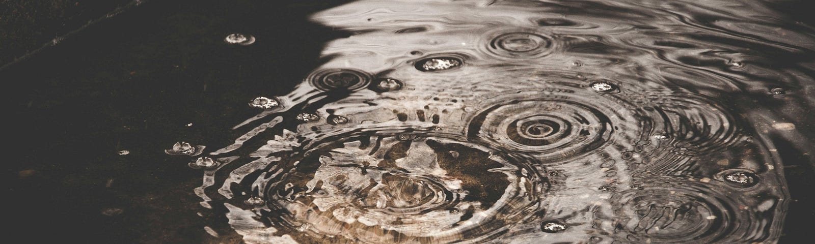 Ripples on a water’s surface created when water drops are received.
