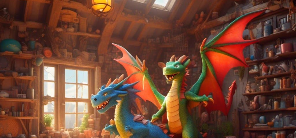 dragons inside a house with little girl