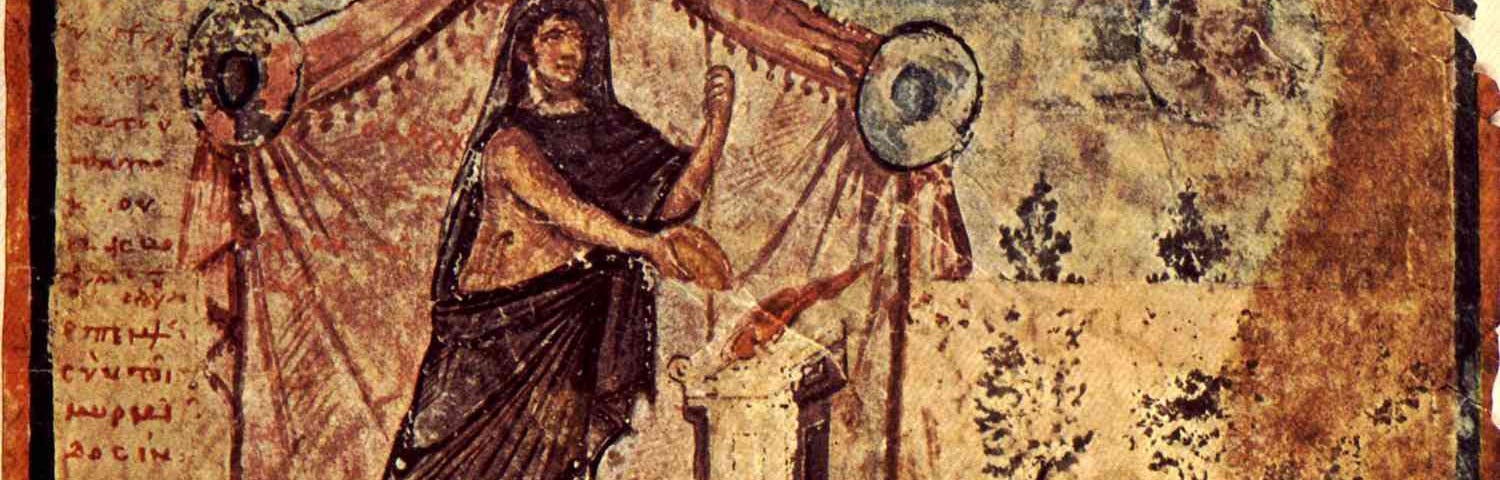 Parchment showing Achilles sacrificing to Zeus for Patroclus’ safe return.