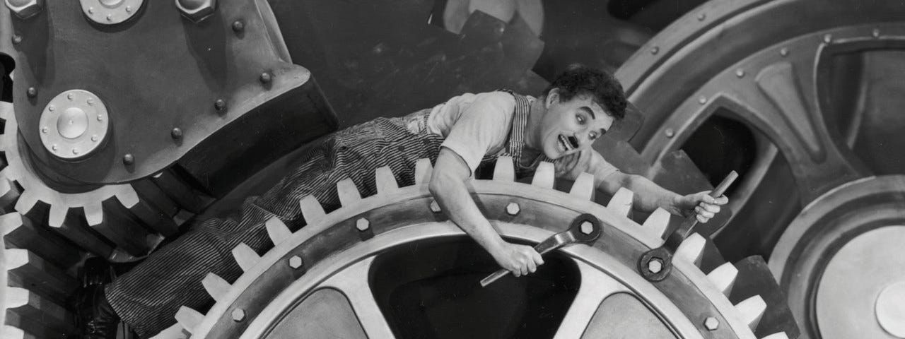 Charlie Chaplin’s Modern Times criticized the propensity of industry to rule over humanity.