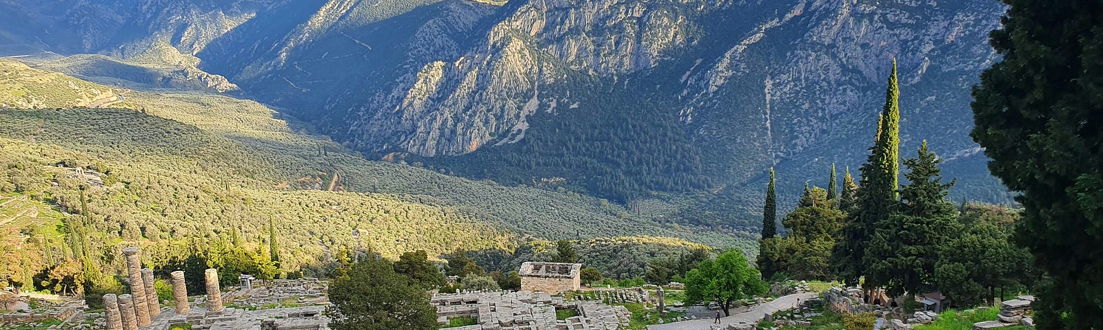 This is a photo of the ruins of the temple of Apollo at Delphi where the Oracle delivered her prophesies.