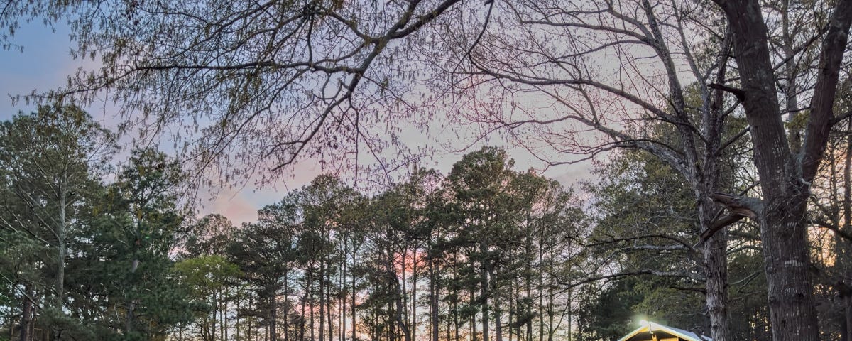 The Baccer Barn backyard at dusk