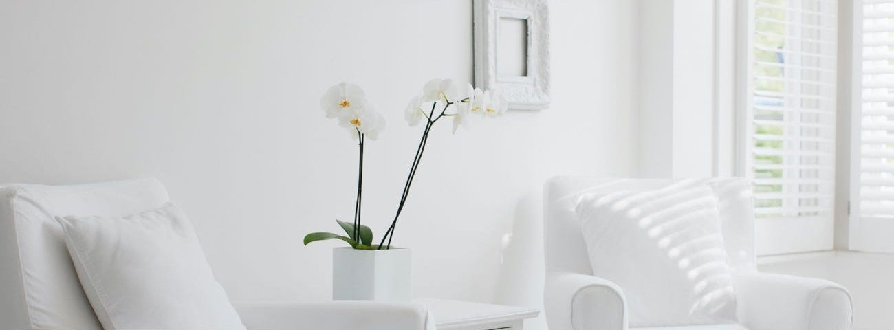An all-white room.