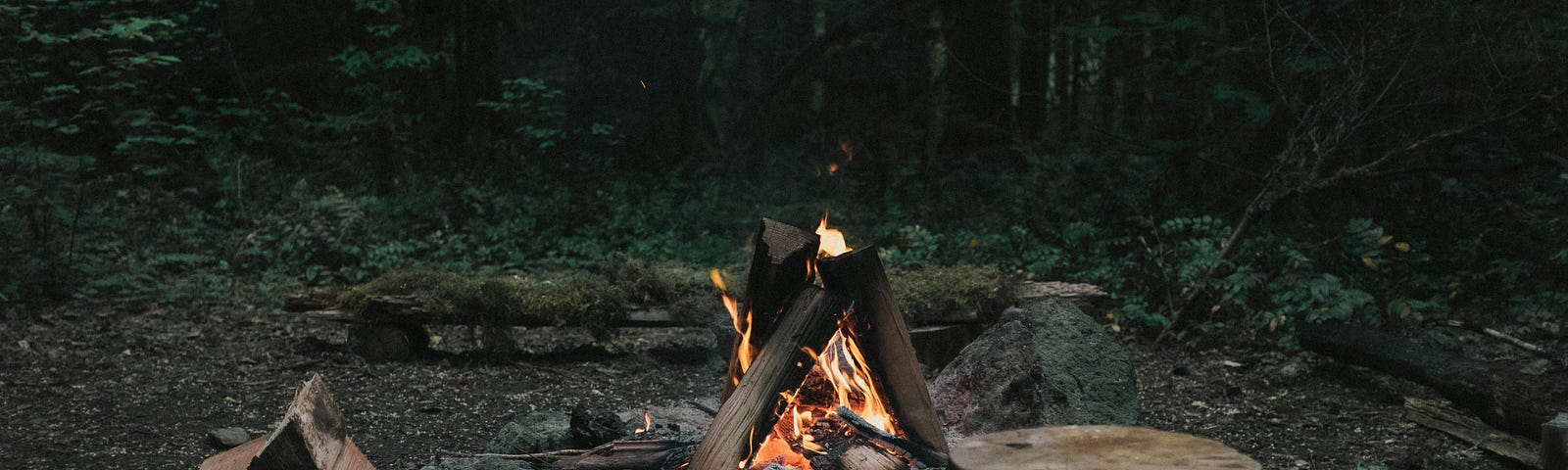Campsite with a fire.