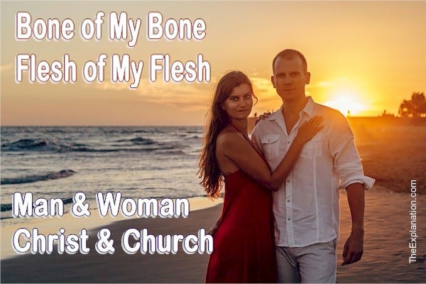 Bone of my bone, flesh of my flesh = Intimate unity of man and woman & spiritually Christ and the Church.