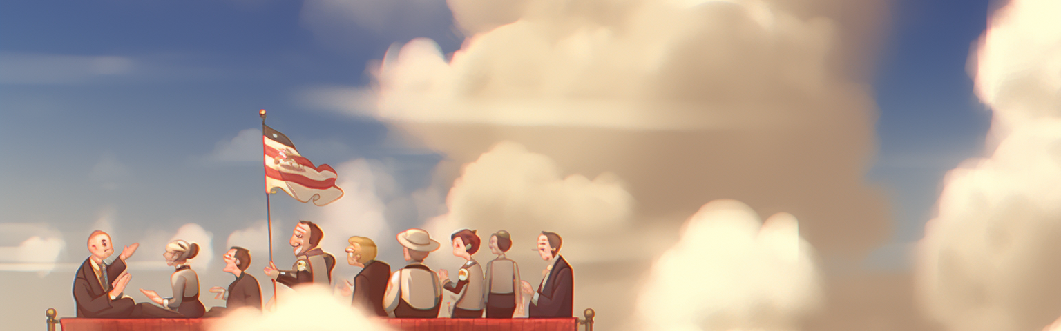Midjourney generated image of a small town council meeting in the clouds