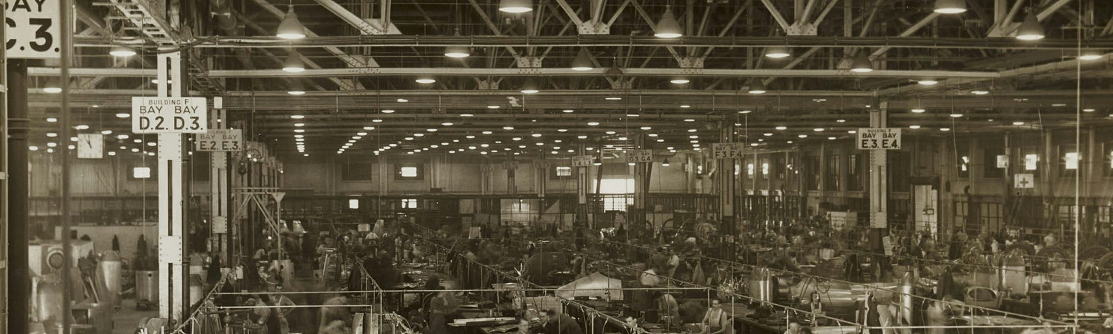 Black and white image of a factory