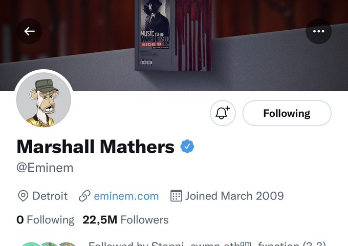 Eminem’s profile pic is of a Bored Ape