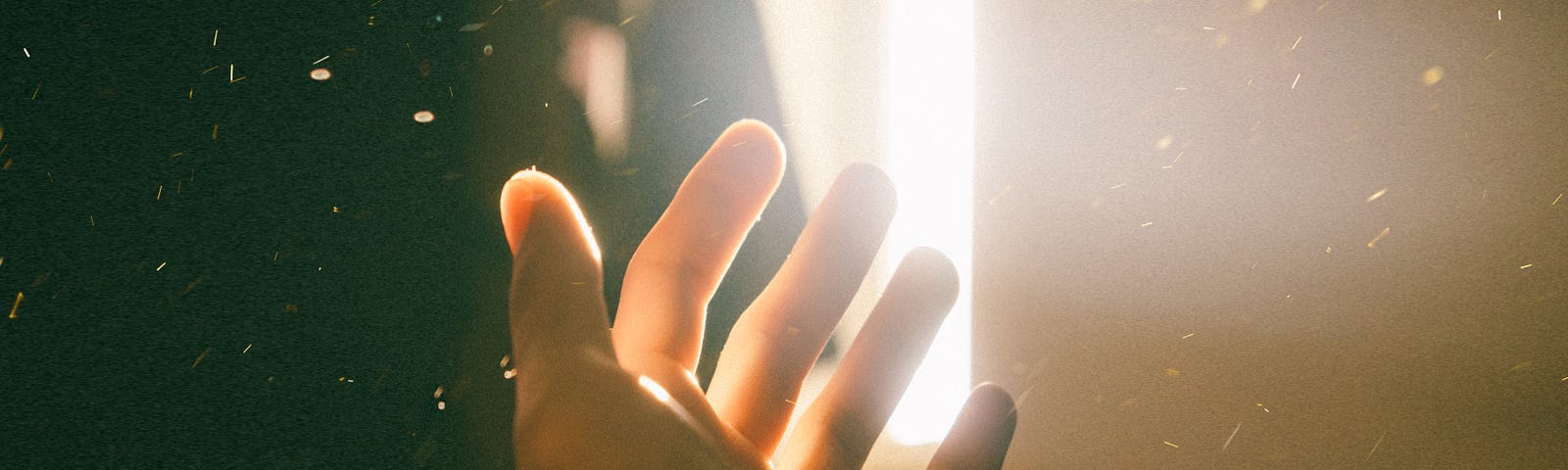 A hand reaching out towards light