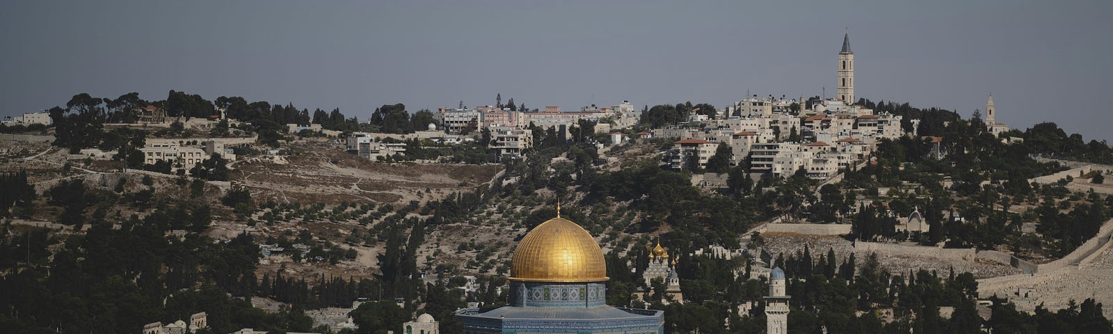Jerusalem with the Dome of the Rock in the center.