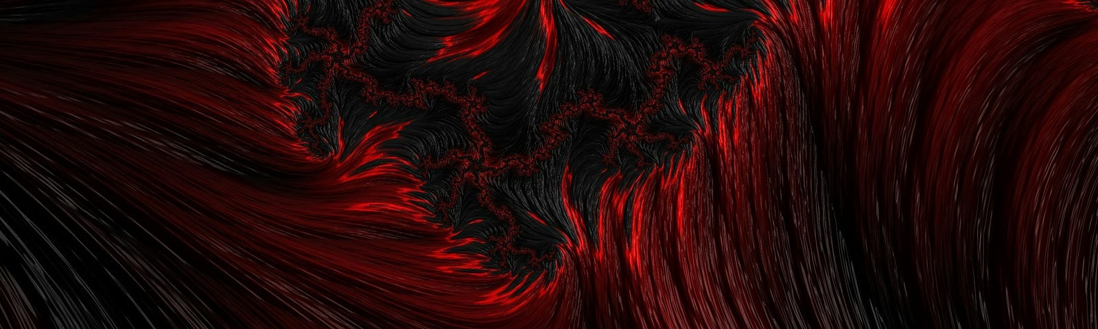 Abstract black art with red accents.