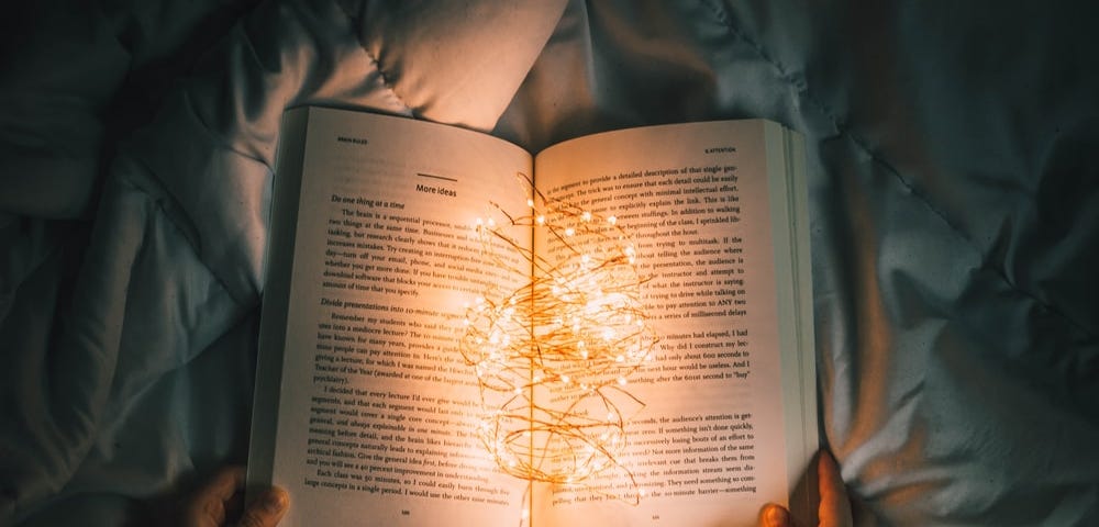 Person holding string lights on opened book . Image by Nong Vang — Unsplash