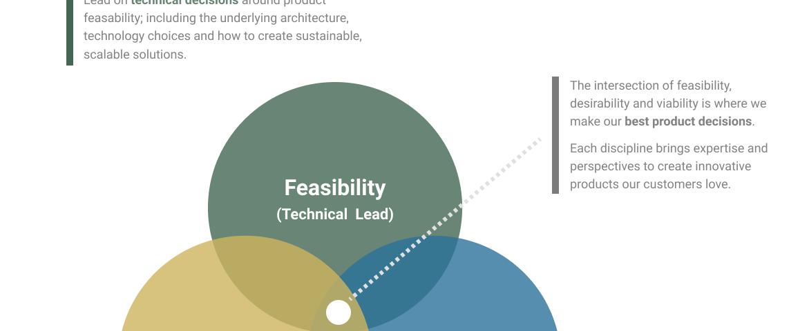 Venn diagram of feasibility, viability and desirability.