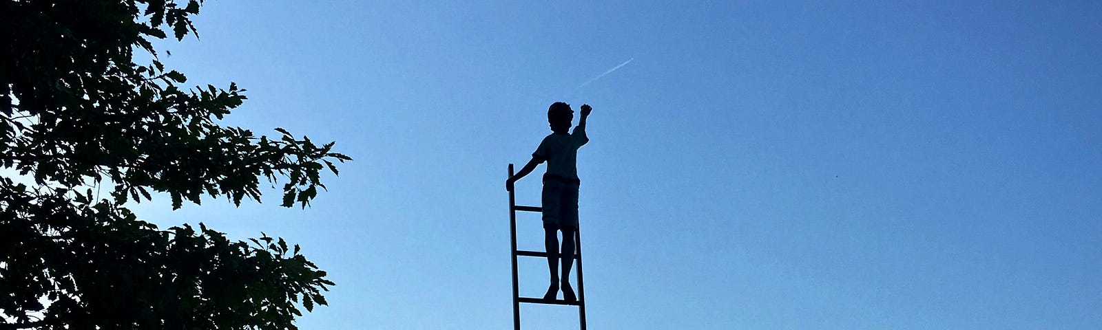 A young VP practices climbing the corporate ladder in hopes of reaching his own private jet.