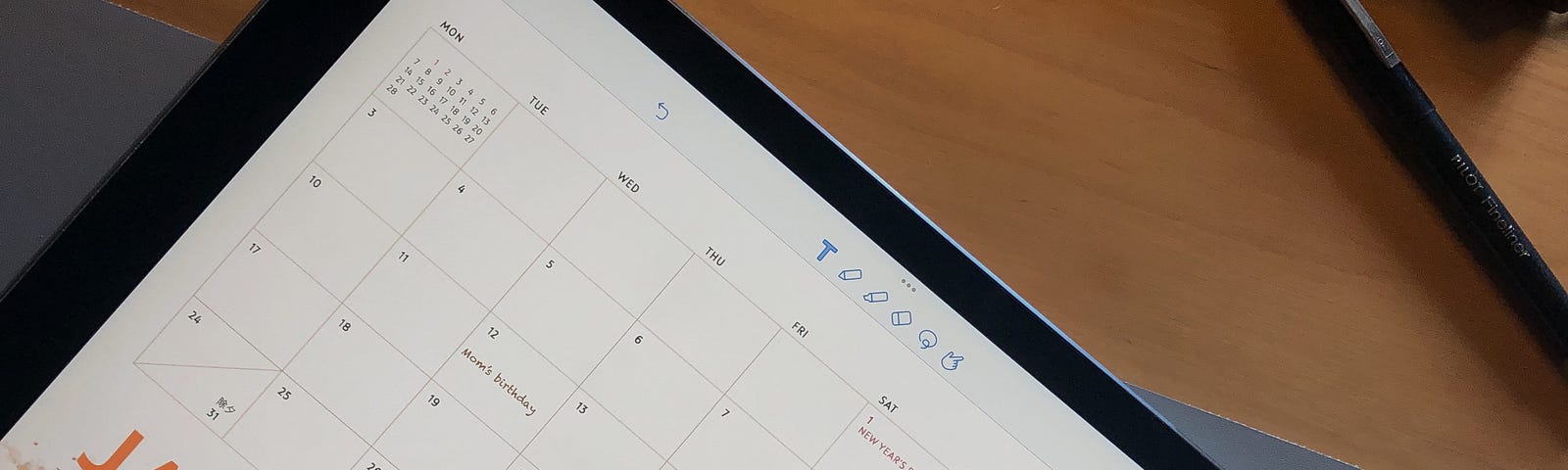 digital calendar used on a tablet