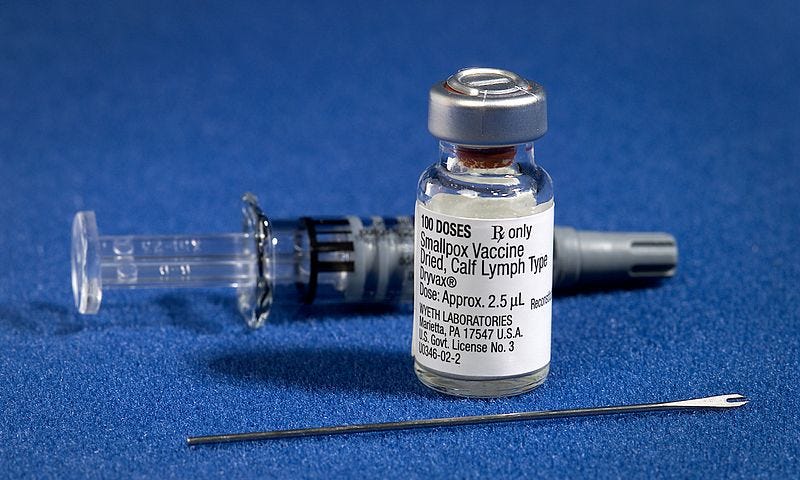 Smallpox vaccine, diluent, and bifurcated needle.