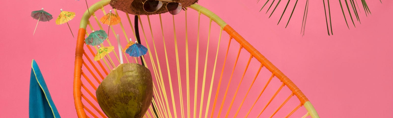 Invisible man sitting in a mesh chair on pink background.