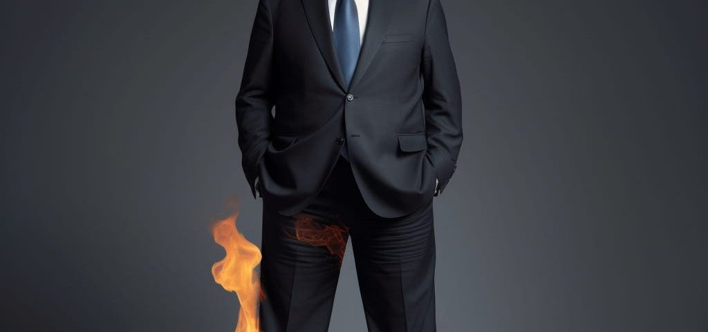 A picture of a politician with his pants on fire