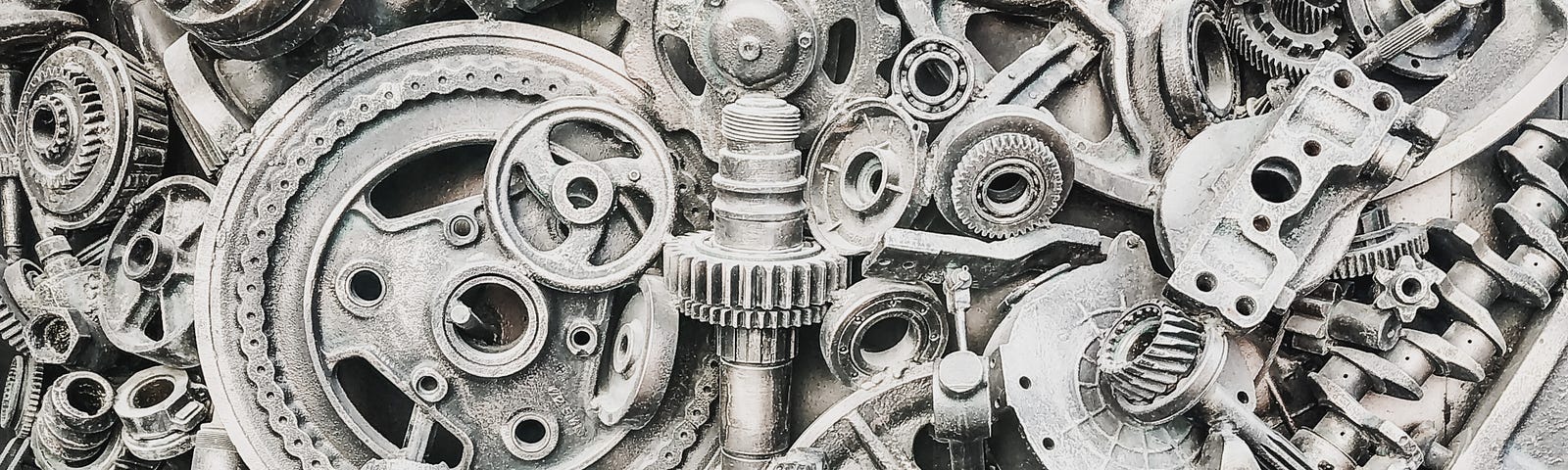 Gears and other metallic objects crowded together