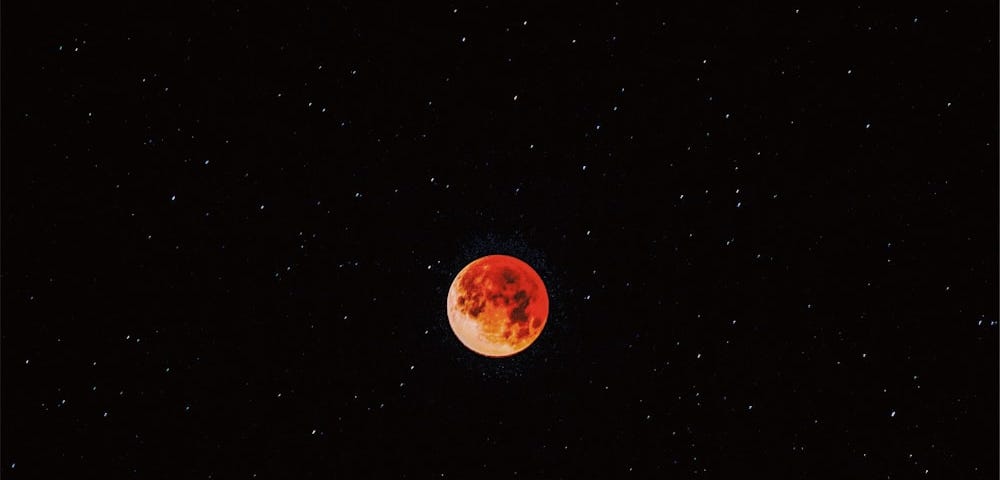 Lunar Eclipse during the nighttime. Photo of the blue blood moon (can only be witnessed once every 167 years).