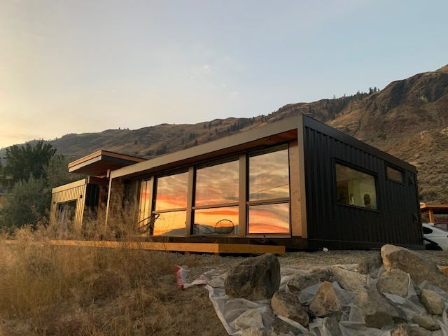 This side of the house is made of shipping containers.