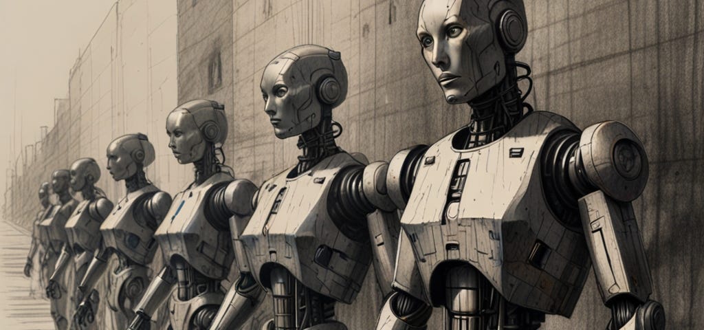 A group of AI robots standing in a line
