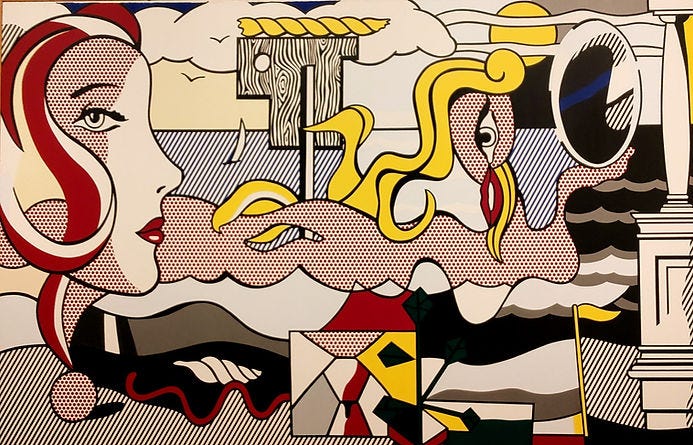 Roy Lichtenstein USA (1923–1997). Figures in Landscape, 1977. Oil and magna on canvas. Hanging at Louisiana Museum of Modern Art, Denmark on a long-term loan. (Image source and copyright: Peter Deleuran).