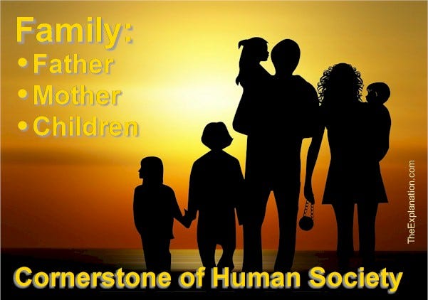 The family composed of father, mother, and children represent the cornerstone of human society.