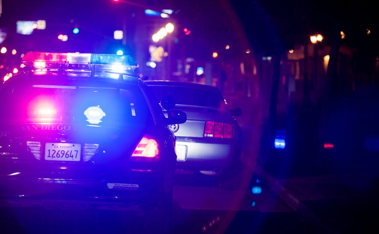 Police car stop at night