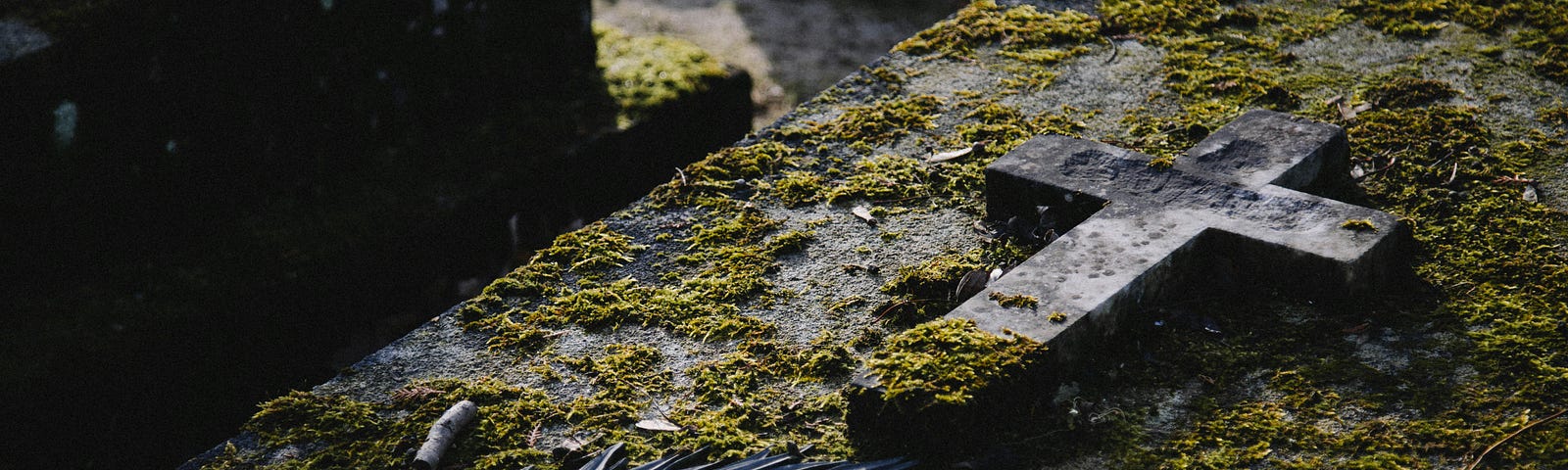 A mossy tomb lid