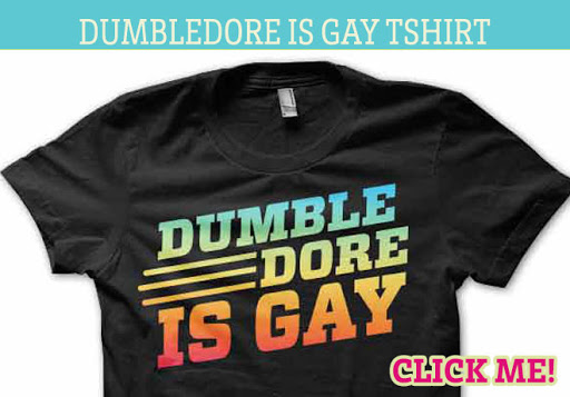 A black T-Shirt with the words “Dumbledore Is Gay” in bright colors