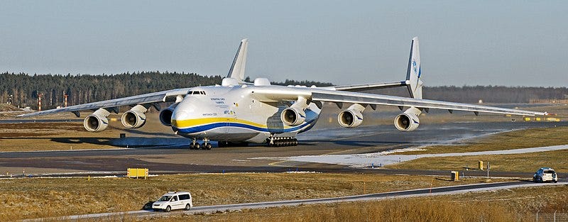 The Antonov An-225, cargo plane, destroyed on Sunday at its base in Ukraine