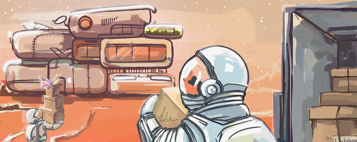 This illustration depicts an astronaut getting ready to a flight